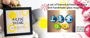 Hurry up! 50% NDP Discount! A set of framed printed art piece and handmade glass magnets at S20!!